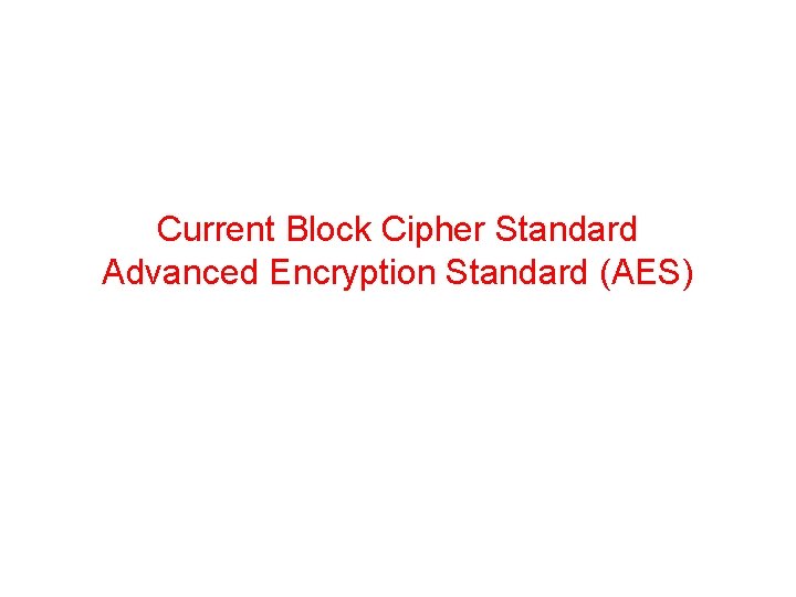 Current Block Cipher Standard Advanced Encryption Standard (AES) 