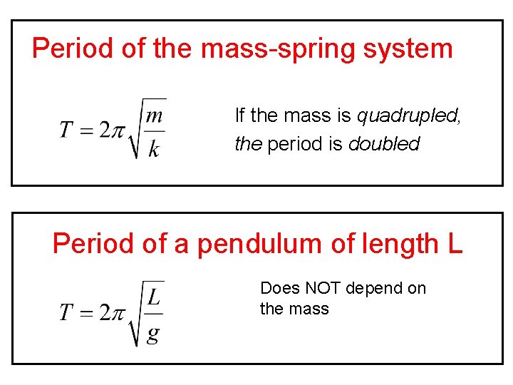 Period of the mass-spring system If the mass is quadrupled, the period is doubled