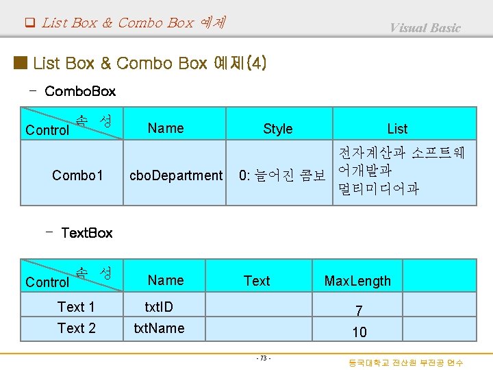 q List Box & Combo Box 예제 Visual Basic ■ List Box & Combo