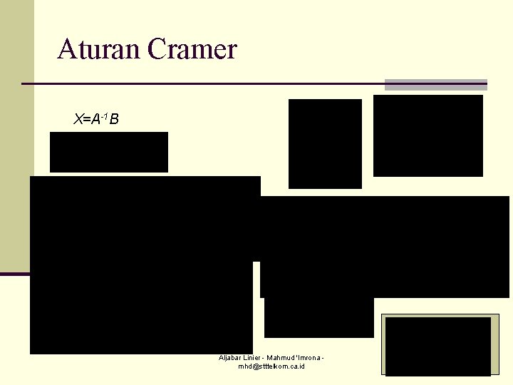 Aturan Cramer X=A-1 B Aljabar Linier - Mahmud 'Imrona mhd@stttelkom. ca. id 
