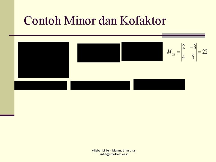 Contoh Minor dan Kofaktor Aljabar Linier - Mahmud 'Imrona mhd@stttelkom. ca. id 