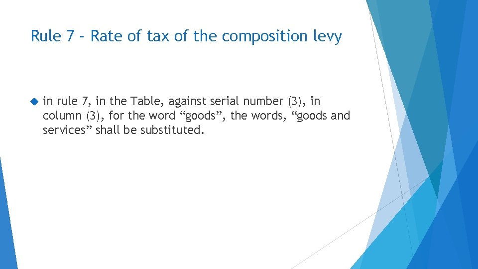 Rule 7 - Rate of tax of the composition levy in rule 7, in