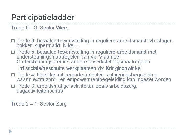 Participatieladder Trede 6 – 3: Sector Werk Trede 6: betaalde tewerkstelling in reguliere arbeidsmarkt: