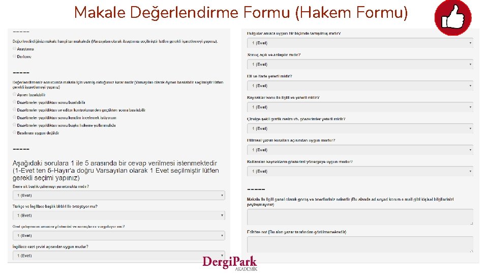 Makale Değerlendirme Formu (Hakem Formu) 