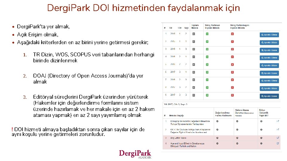 Dergi. Park DOI hizmetinden faydalanmak için • Dergi. Park'ta yer almak, • Açık Erişim