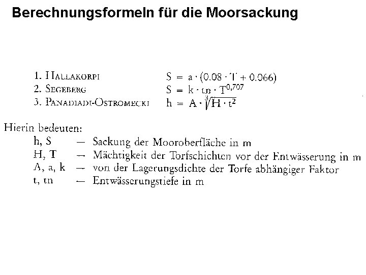 Berechnungsformeln für die Moorsackung 
