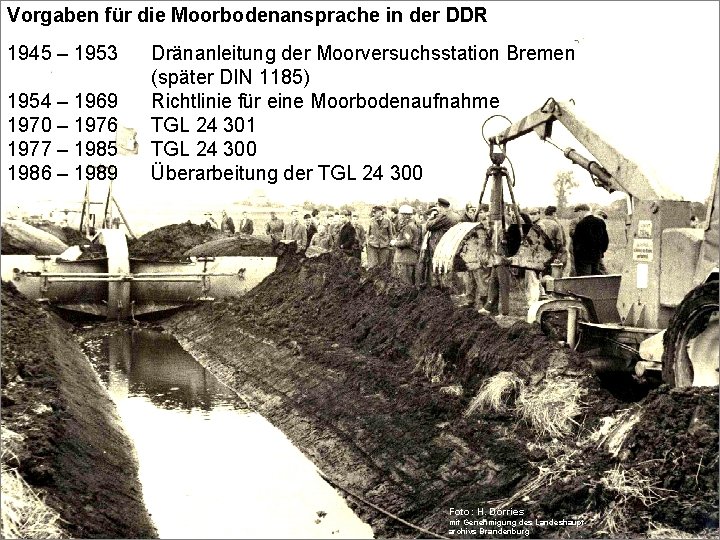 Vorgaben für die Moorbodenansprache in der DDR 1945 – 1953 1954 – 1969 1970