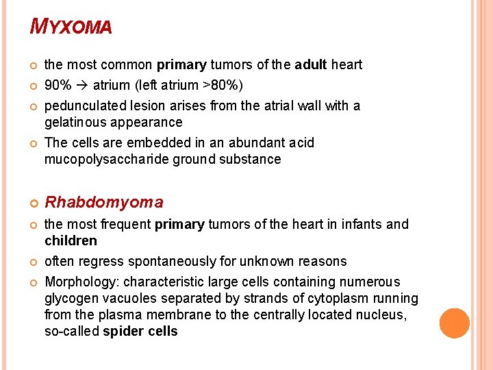 MYXOMA the most common primary tumors of the adult heart 90% atrium (left atrium