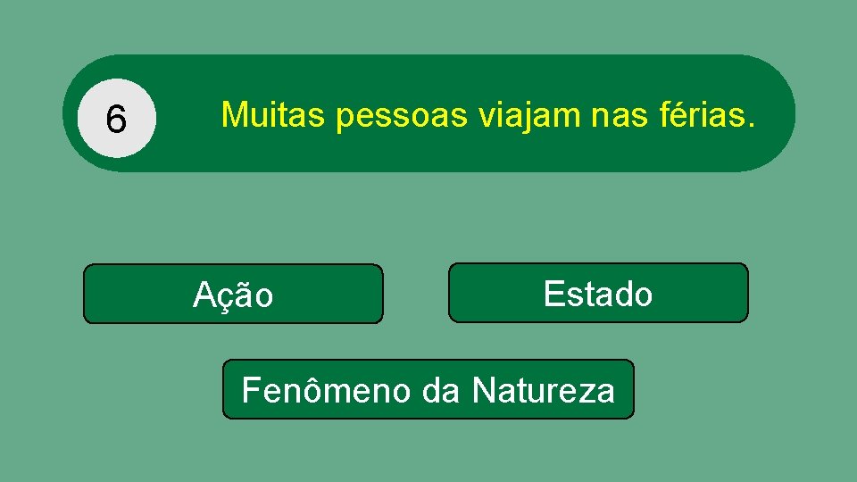  Muitas pessoas viajam nas férias. 6 Ação Estado Fenômeno da Natureza 