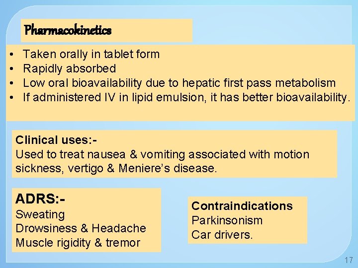 Pharmacokinetics • • Taken orally in tablet form Rapidly absorbed Low oral bioavailability due