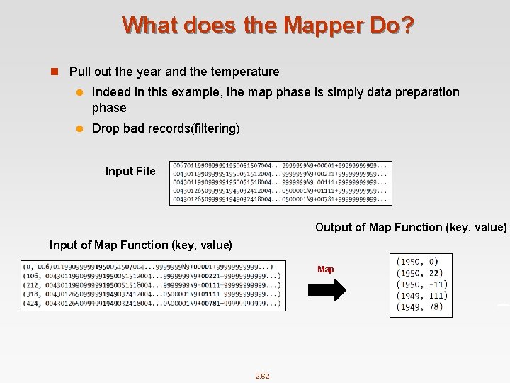 What does the Mapper Do? n Pull out the year and the temperature l