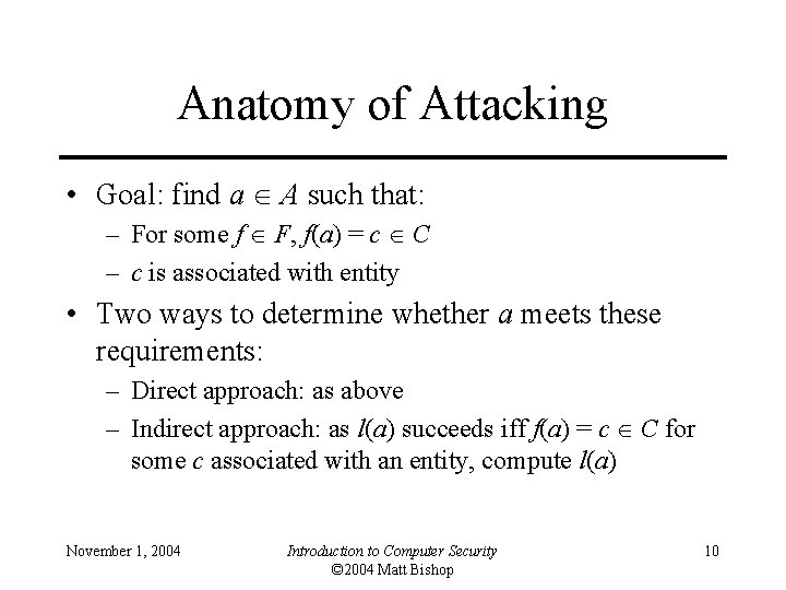 Anatomy of Attacking • Goal: find a A such that: – For some f