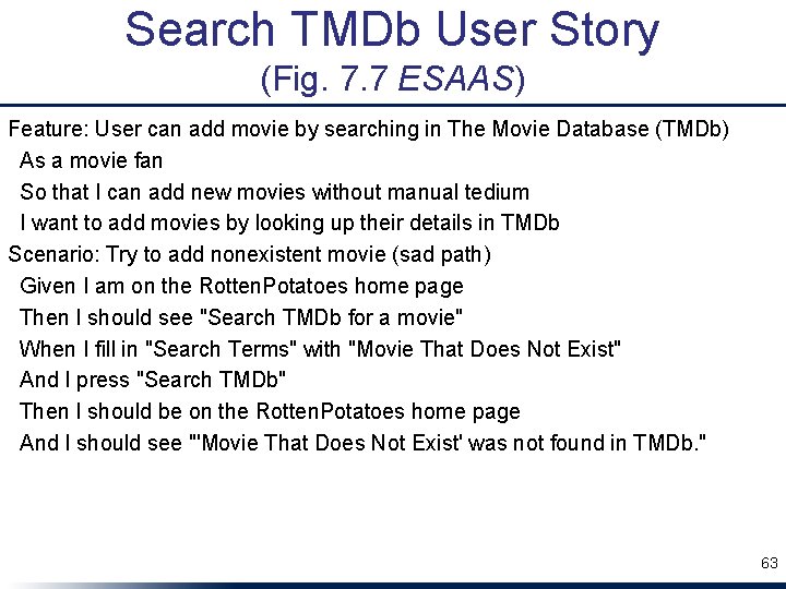 Search TMDb User Story (Fig. 7. 7 ESAAS) Feature: User can add movie by