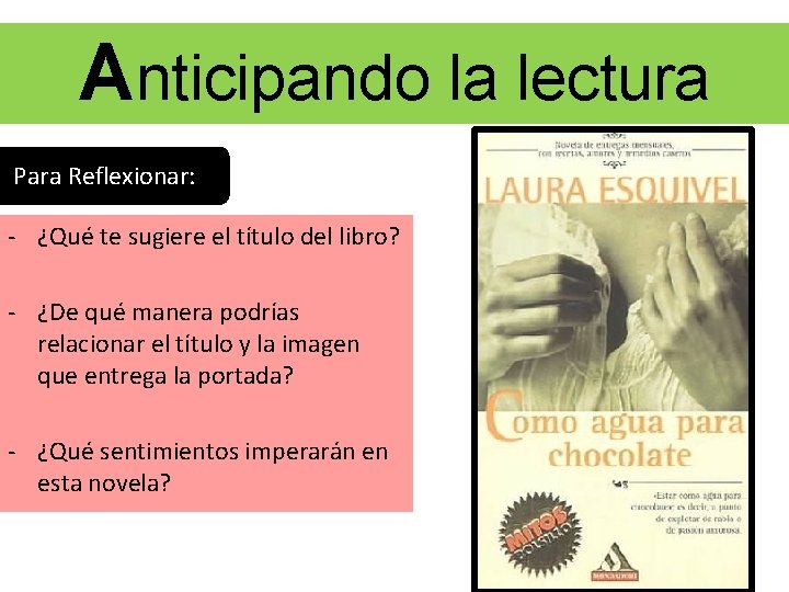 Anticipando la lectura Para Reflexionar: - ¿Qué te sugiere el título del libro? -