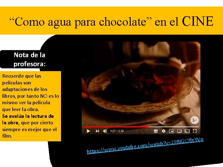 “Como agua para chocolate” en el CINE Nota de la profesora: Recuerde que las