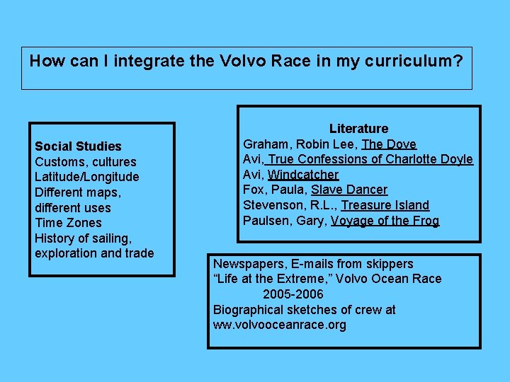 How can I integrate the Volvo Race in my curriculum? Social Studies Customs, cultures