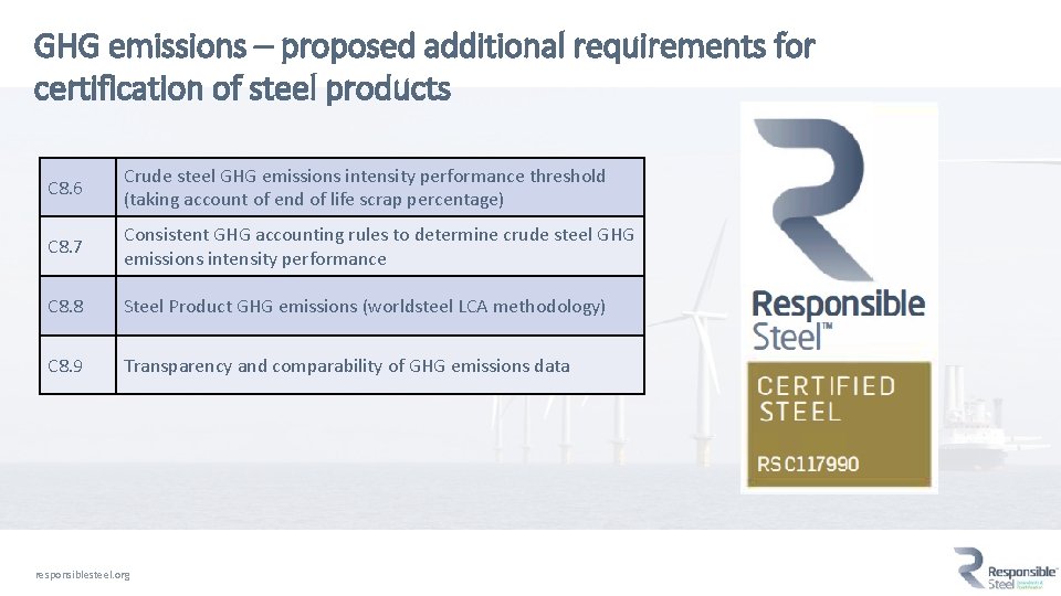 GHG emissions – proposed additional requirements for certification of steel products C 8. 6