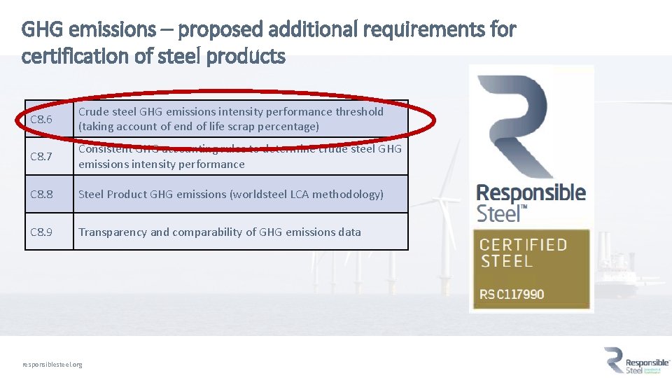 GHG emissions – proposed additional requirements for certification of steel products C 8. 6