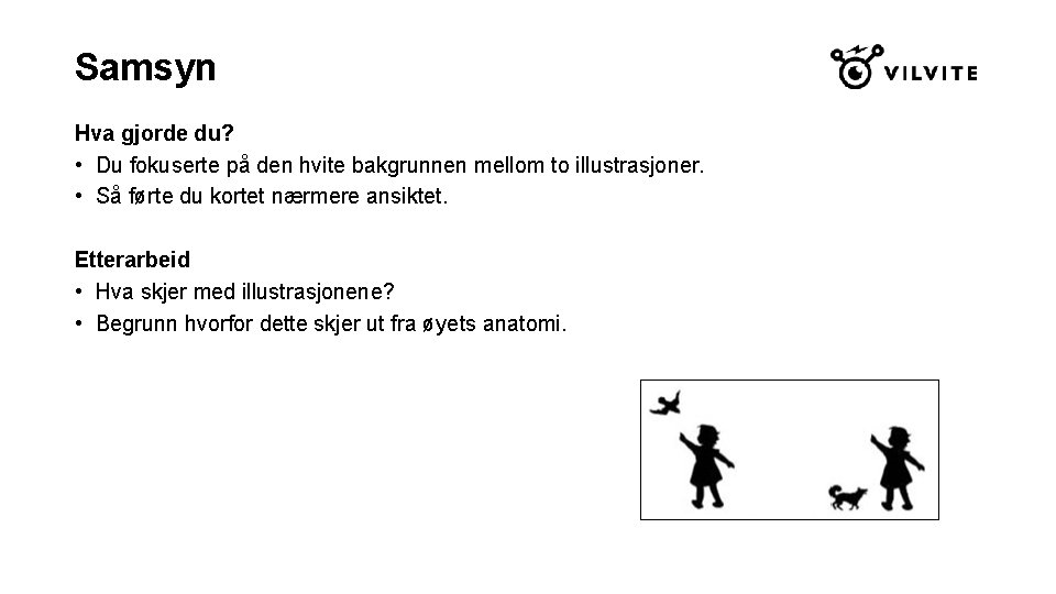 Samsyn Hva gjorde du? • Du fokuserte på den hvite bakgrunnen mellom to illustrasjoner.