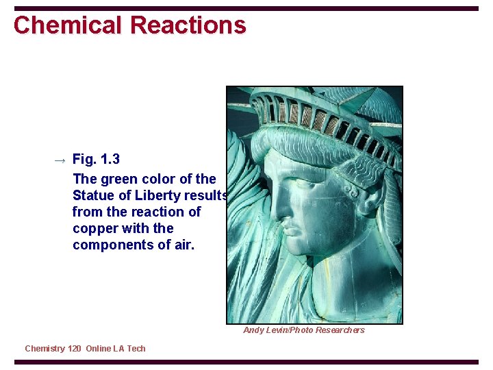 Chemical Reactions → Fig. 1. 3 The green color of the Statue of Liberty
