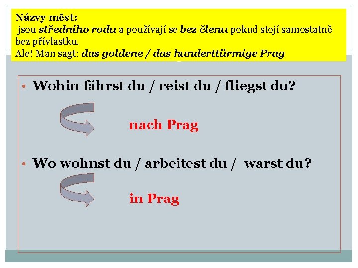 Názvy měst: jsou středního rodu a používají se bez členu pokud stojí samostatně bez