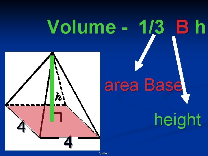 Volume - 1/3 B h area Base 4 height 4 fguilbert 