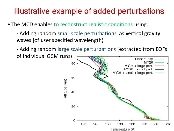 Illustrative example of added perturbations • The MCD enables to reconstruct realistic conditions using: