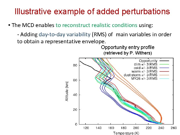 Illustrative example of added perturbations • The MCD enables to reconstruct realistic conditions using: