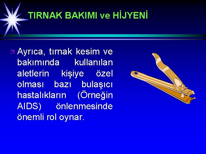 TIRNAK BAKIMI ve HİJYENİ ä Ayrıca, tırnak kesim ve bakımında kullanılan aletlerin kişiye özel