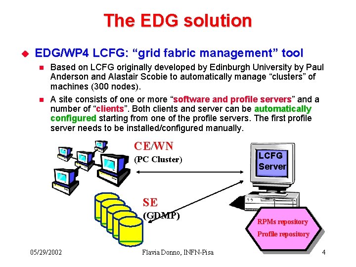 The EDG solution u EDG/WP 4 LCFG: “grid fabric management” tool n n Based