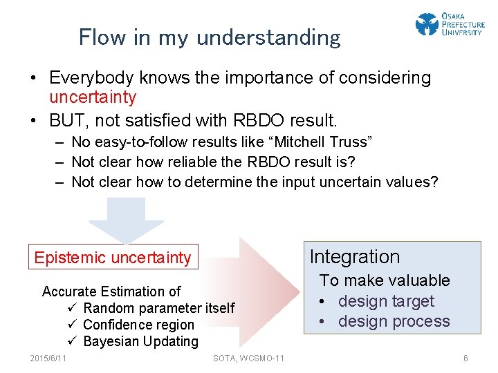 Flow in my understanding • Everybody knows the importance of considering uncertainty • BUT,