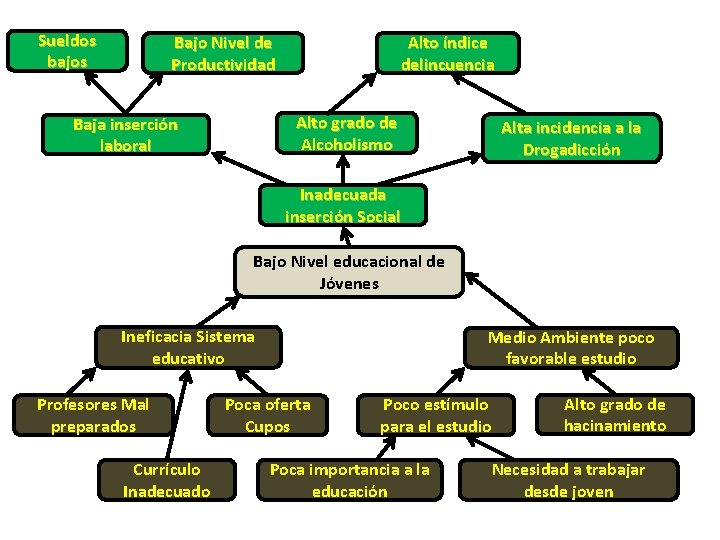 Sueldos bajos Bajo Nivel de Productividad Alto índice delincuencia Alto grado de Alcoholismo Baja