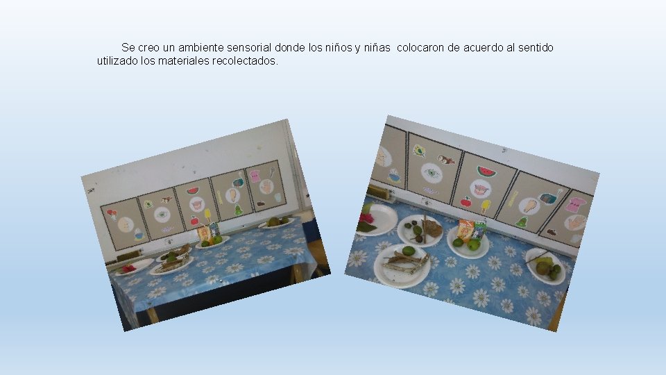 Se creo un ambiente sensorial donde los niños y niñas colocaron de acuerdo al