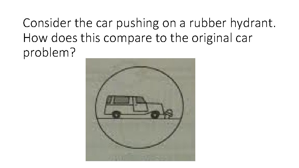 Consider the car pushing on a rubber hydrant. How does this compare to the