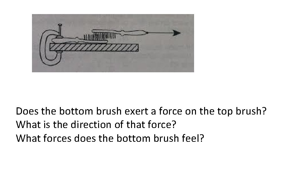 Does the bottom brush exert a force on the top brush? What is the