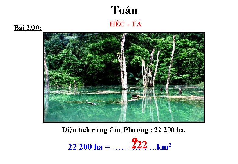 Toán Bài 2/30: HÉC - TA Diện tích rừng Cúc Phương : 22 200