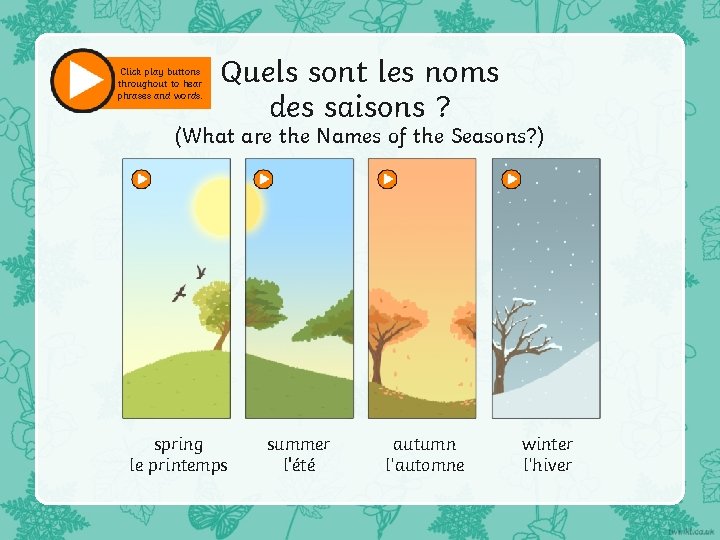 Click play buttons throughout to hear phrases and words. Quels sont les noms des