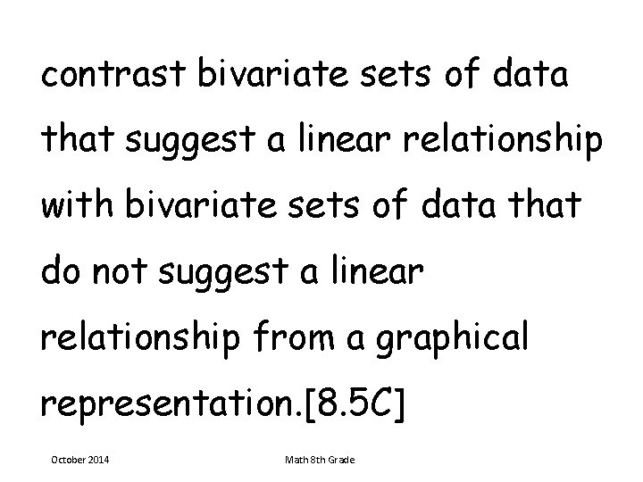 contrast bivariate sets of data that suggest a linear relationship with bivariate sets of
