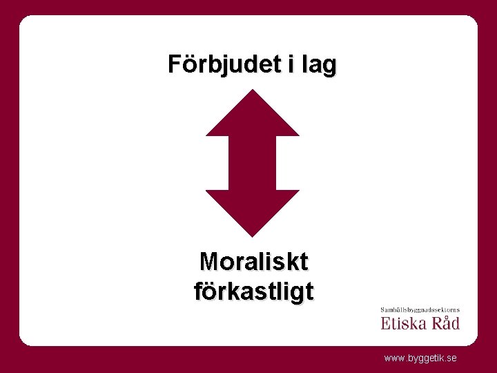 Förbjudet i lag Moraliskt förkastligt www. byggetik. se 