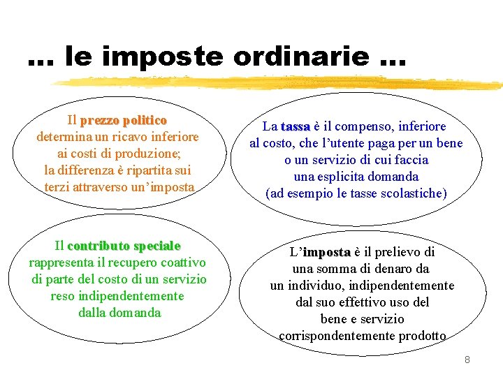 … le imposte ordinarie. . . Il prezzo politico determina un ricavo inferiore ai