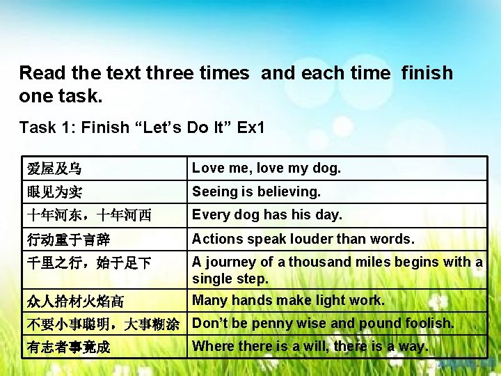 Read the text three times and each time finish one task. Task 1: Finish