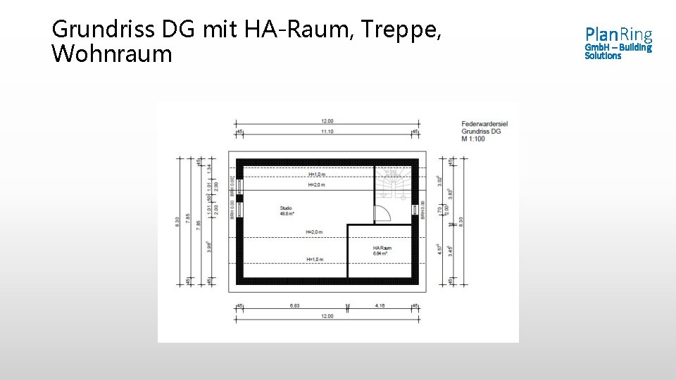 Grundriss DG mit HA-Raum, Treppe, Wohnraum Plan. Ring Gmb. H – Building Solutions 