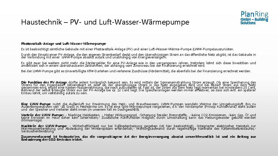 Haustechnik – PV- und Luft-Wasser-Wärmepumpe Plan. Ring Gmb. H – Building Solutions Photovoltaik-Anlage und