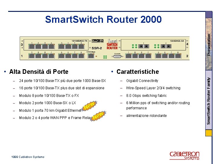 Presentation Smart. Switch Router 2000 • Caratteristiche – 24 porte 10/100 Base-TX più due