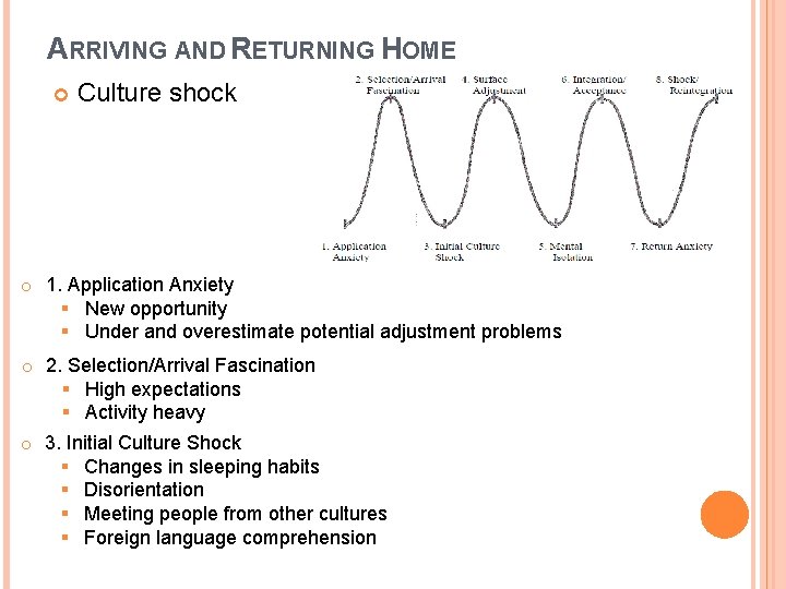 ARRIVING AND RETURNING HOME Culture shock o 1. Application Anxiety § New opportunity §