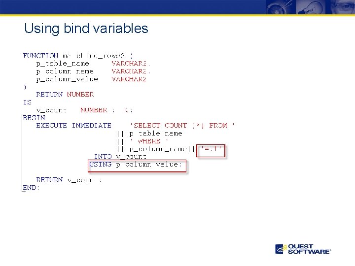 Using bind variables 