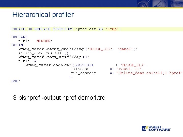 Hierarchical profiler $ plshprof -output hprof demo 1. trc 