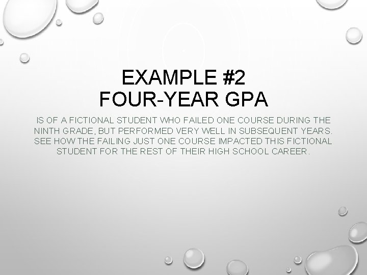 EXAMPLE #2 FOUR-YEAR GPA IS OF A FICTIONAL STUDENT WHO FAILED ONE COURSE DURING