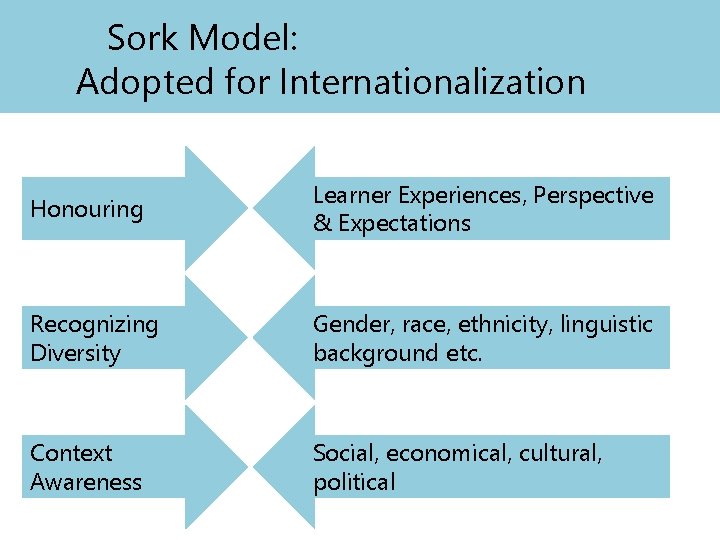 Sork Model: Adopted for Internationalization Honouring Learner Experiences, Perspective & Expectations Recognizing Diversity Gender,