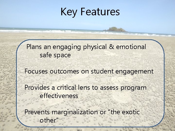 Key Features Plans an engaging physical & emotional safe space Focuses outcomes on student